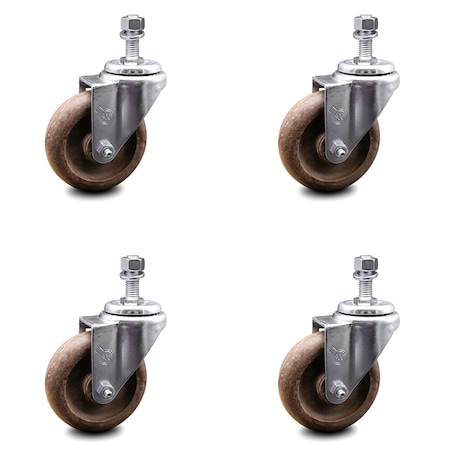 Service Caster 4 Inch High Temp Glass Filled Nylon Wheel Swivel 1/2 Inch Threaded Stem Caster Set SCC-TS20S414-GFNSHT-121315-4